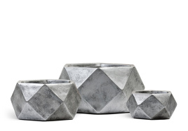 Кашпо TREEZ ERGO - Rombo - Низкая чаша-многогранник - Состаренное серебро