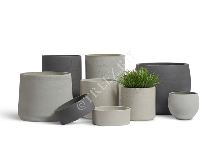 Кашпо TREEZ ERGO - Concrete - Низкий цилиндр - Тёмно-серый бетон фото