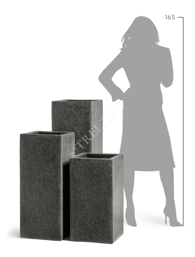Кашпо TREEZ Effectory - Stone - Высокий куб - Тёмно-серый камень фото