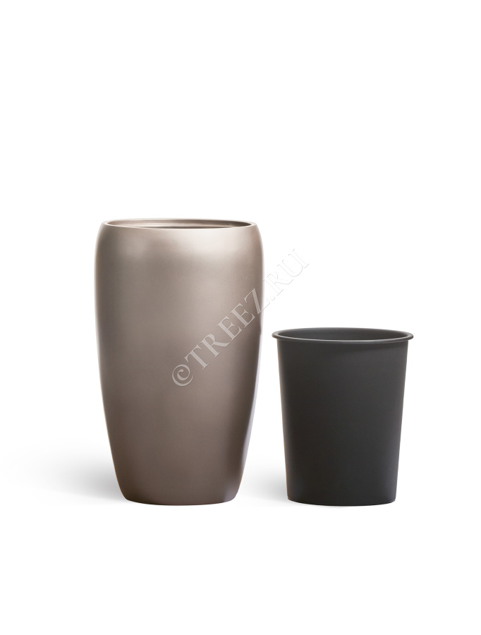 Кашпо TREEZ Effectory - Metal - Высокий округлый конус - Лаковое тёмное серебро фото