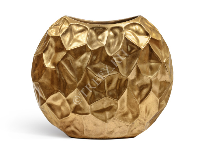 Кашпо TREEZ Effectory - Metal - Плоская сфера Design Crumple - Сусальное золото фото