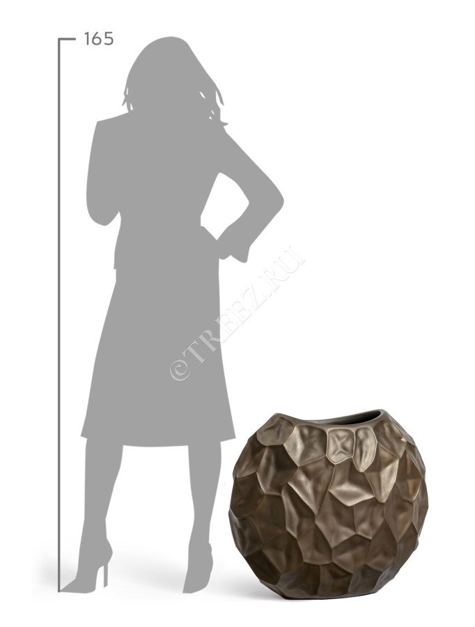 Кашпо TREEZ Effectory - Metal - Плоская сфера Design Crumple - Чернёная бронза фото