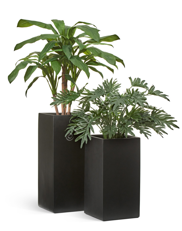 Кашпо TREEZ Effectory - Black Stone - Высокий куб - Антрацит фото