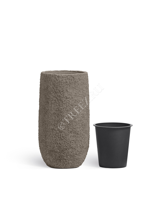 Кашпо TREEZ Effectory - Terra- Высокий конус - Серый беж фото