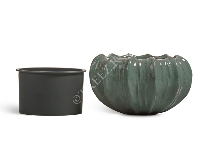 Кашпо TREEZ Effectory - Aura - Низкая Design-чаша - Изумрудный лак фото