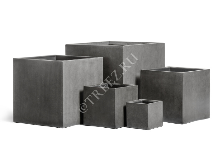 Кашпо TREEZ Effectory - Beton - Куб - Тёмно-серый бетон фото