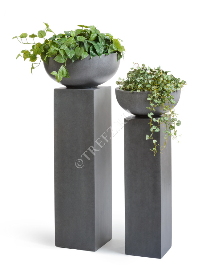 Кашпо TREEZ Effectory - Beton - Низкая сферическая чаша - Тёмно-серый бетон фото