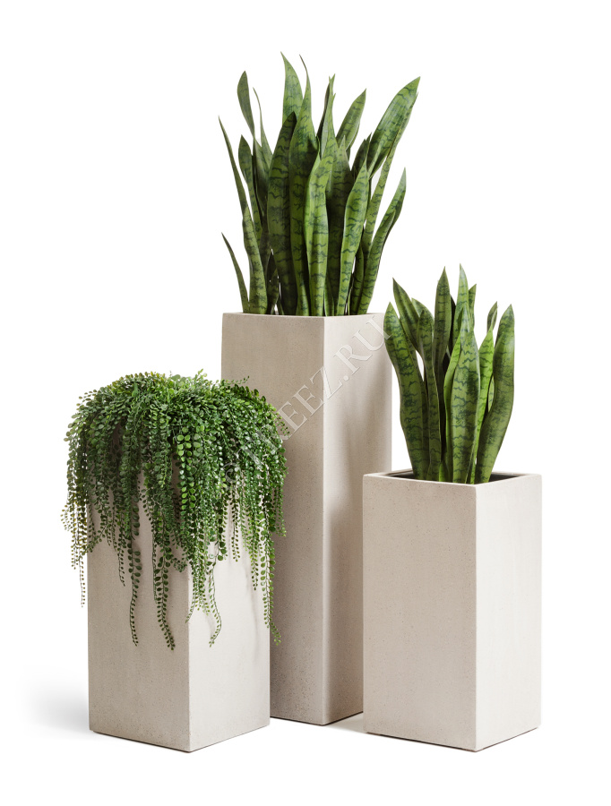 Кашпо TREEZ Effectory - Beton - Высокий куб - Белый песок фото