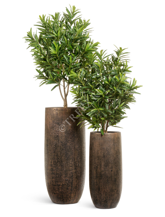 Кашпо TREEZ Effectory - Metal - Высокий округлый конус - Rough с золотой патиной фото