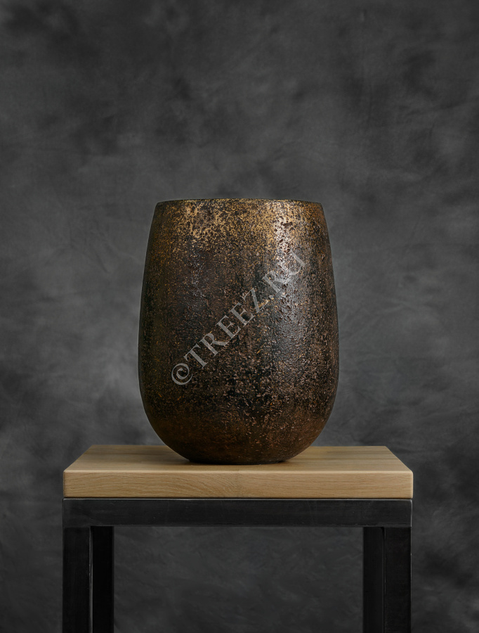 Кашпо TREEZ Effectory - Metal - Округлая чаша - Rough с золотой патиной фото