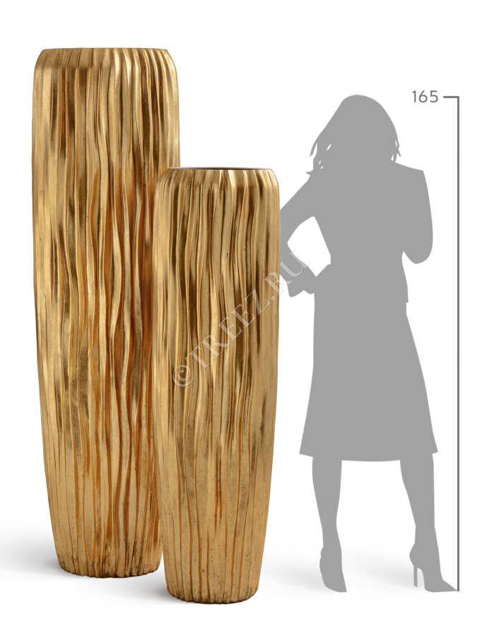 Кашпо TREEZ Effectory - Metal - Высокий конус Giant Design Wave - Сусальное золото фото